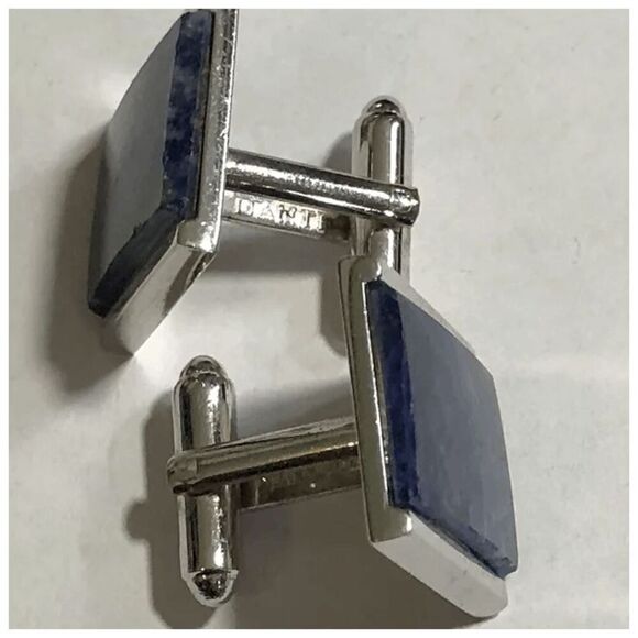 Vintage DANTE Modernist Silvertone & Blue Sodalite Stone Cufflinks - Picture 3 of 6